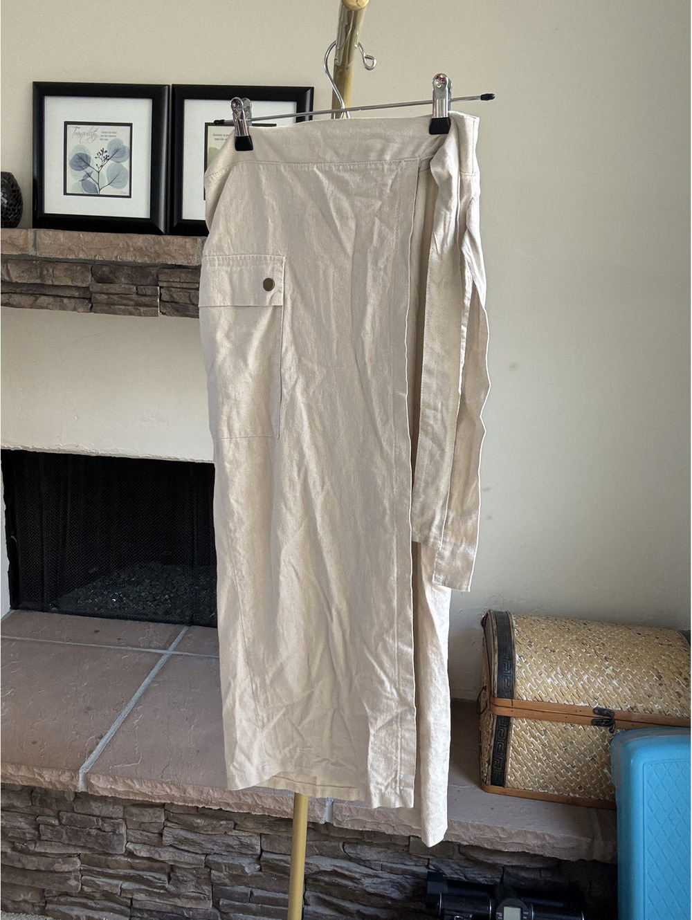 Contempo Natural linen-blend wrap midi skirt Size Medium